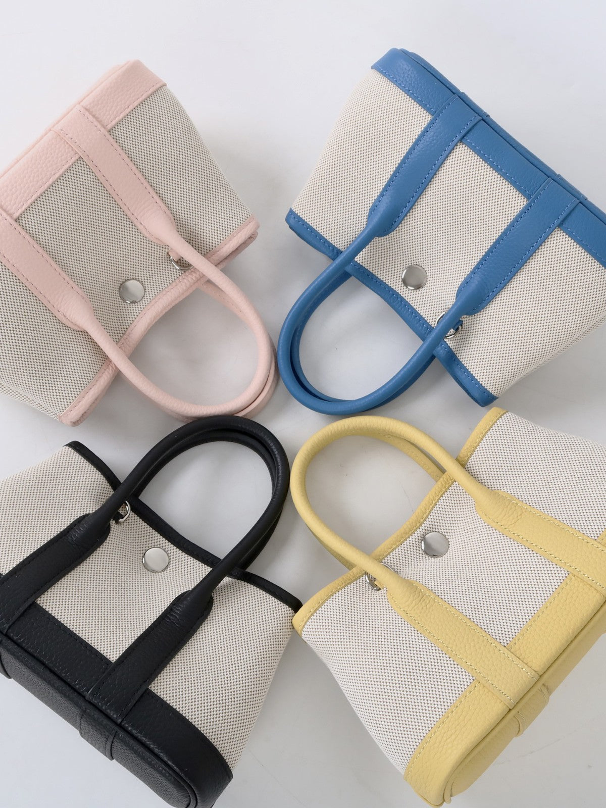 Trendy Top Layer Leather Contrast Color Canvas Women's Handbag