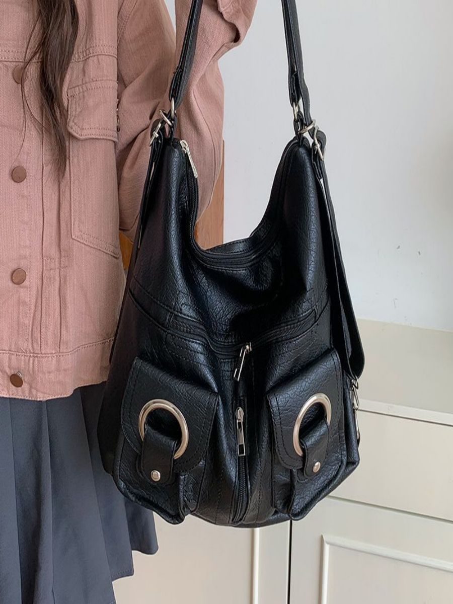Versatile Zipper Pocket Leather Commuter Large Capacity Design Sense Women's Messenger Bag