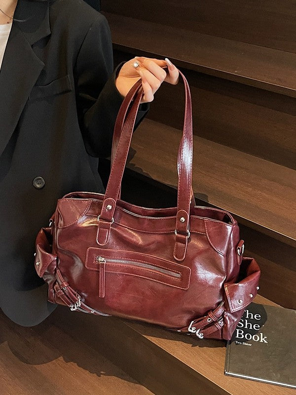 Women's Style Retro Motorcycle High-grade Large Capacity Women's Shoulder Bag