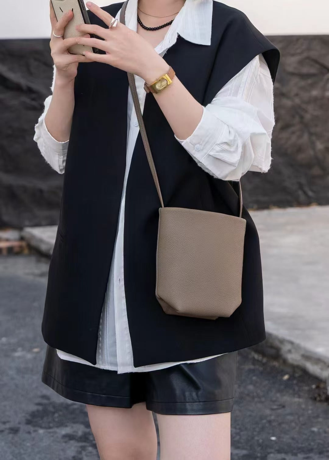 Wind Niche First Layer Cowhide Commuter Mini Minimalist Phone Bags