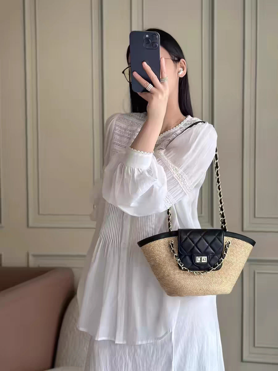 Women's Vacation Style Vegetable Basket Woven Seaside Handmade Women's Shoulder Bag