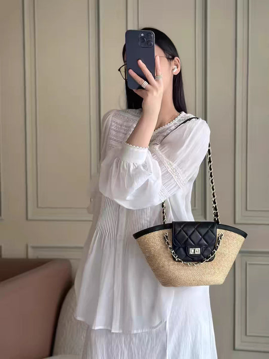 Women's Vacation Style Vegetable Basket Woven Seaside Handmade Women's Shoulder Bag