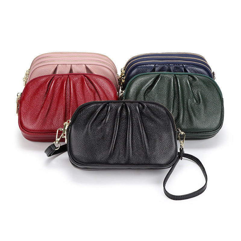 Women's Genuine Wrinkled Soft Large Capacity Simple Women's Leather Bag