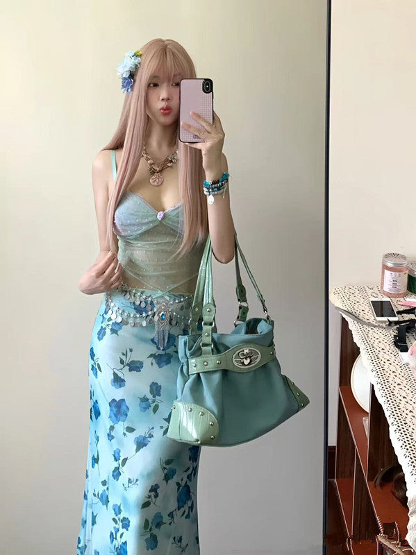 Millennium Hot Sky Blue With Diamond Stitching Shoulder Bags