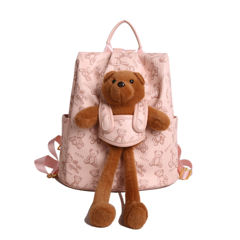 Korean Style Cute Cartoon Plush Bear Early High College Backpacks