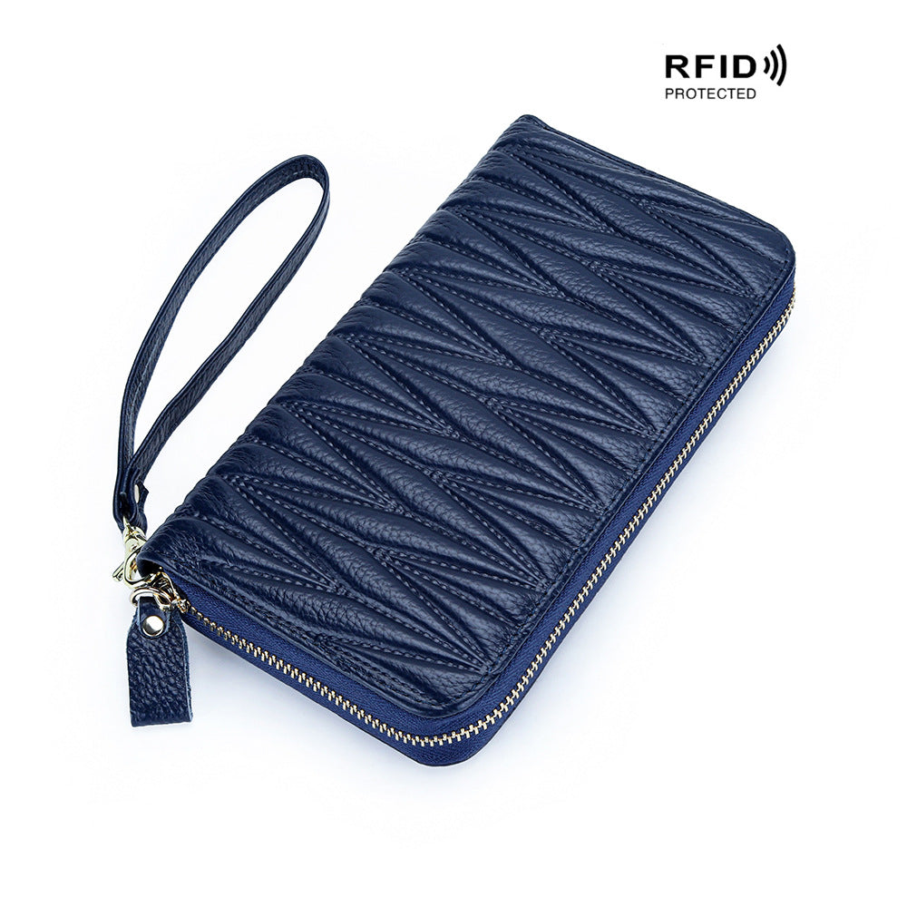 Women's Long Large Capacity Genuine Leather Swiping Expanding First Layer Cowhide Ladies Wallet