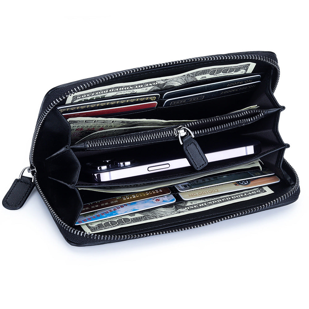 Women's Genuine Leather Long Large Capacity Multiple Slots Zipper Bags