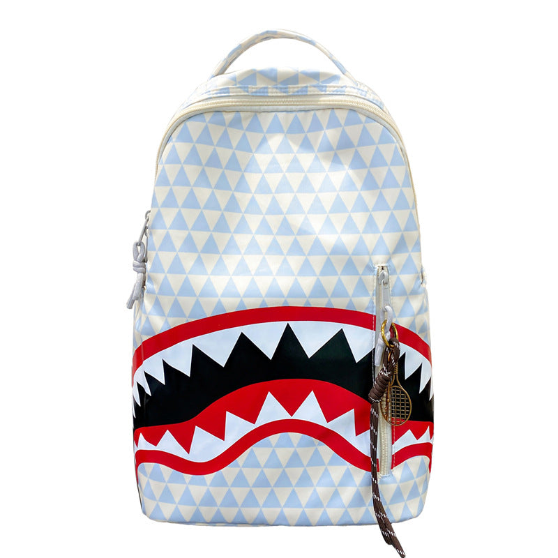 Shark Cartoon Image Printed Checks Early Backpacks