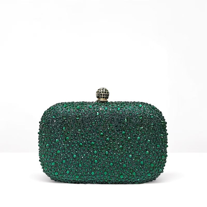 Women's Fashionable Shiny Rhinestone Ornament Clutch Box Type Dinner Bag