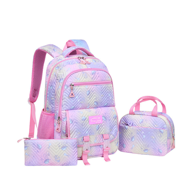Pencil Jellyfish Printed Embossed Waterproof Fabric Spine Protection Burden Primary School Bag