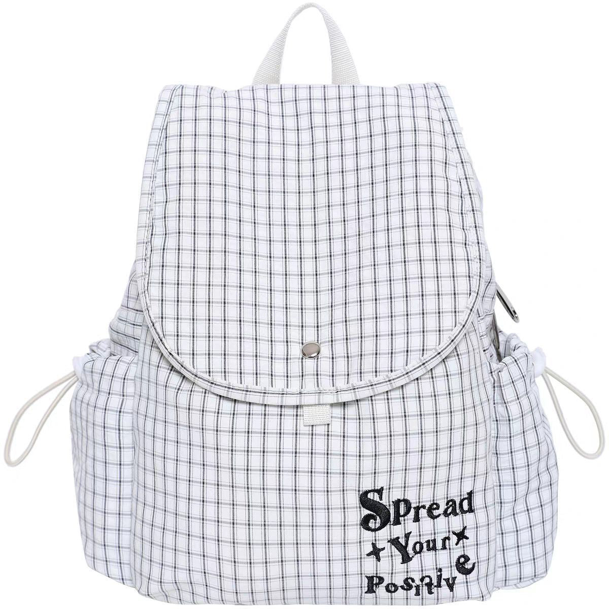 Checked Sweet Female College Plaid Canvas Niche Leisure Backpack