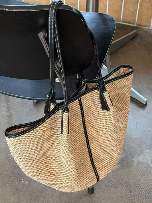 Women's Capacity Portable Seaside Vacation Beach Woven Women's Leather Bag