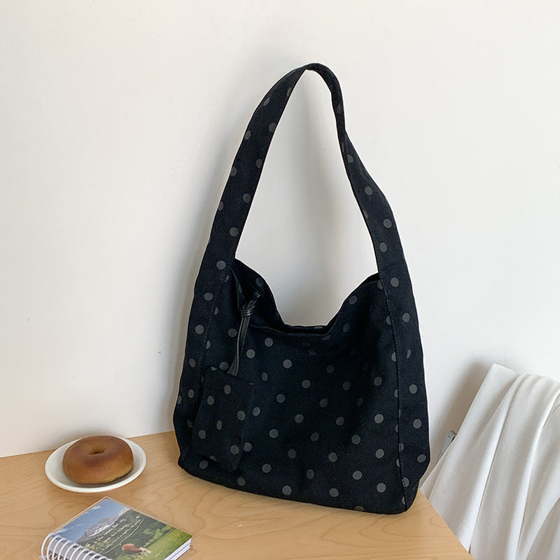 Fashion College Canvas Temperament Artistic Polka Dot Large Capacity Shoulder Bags