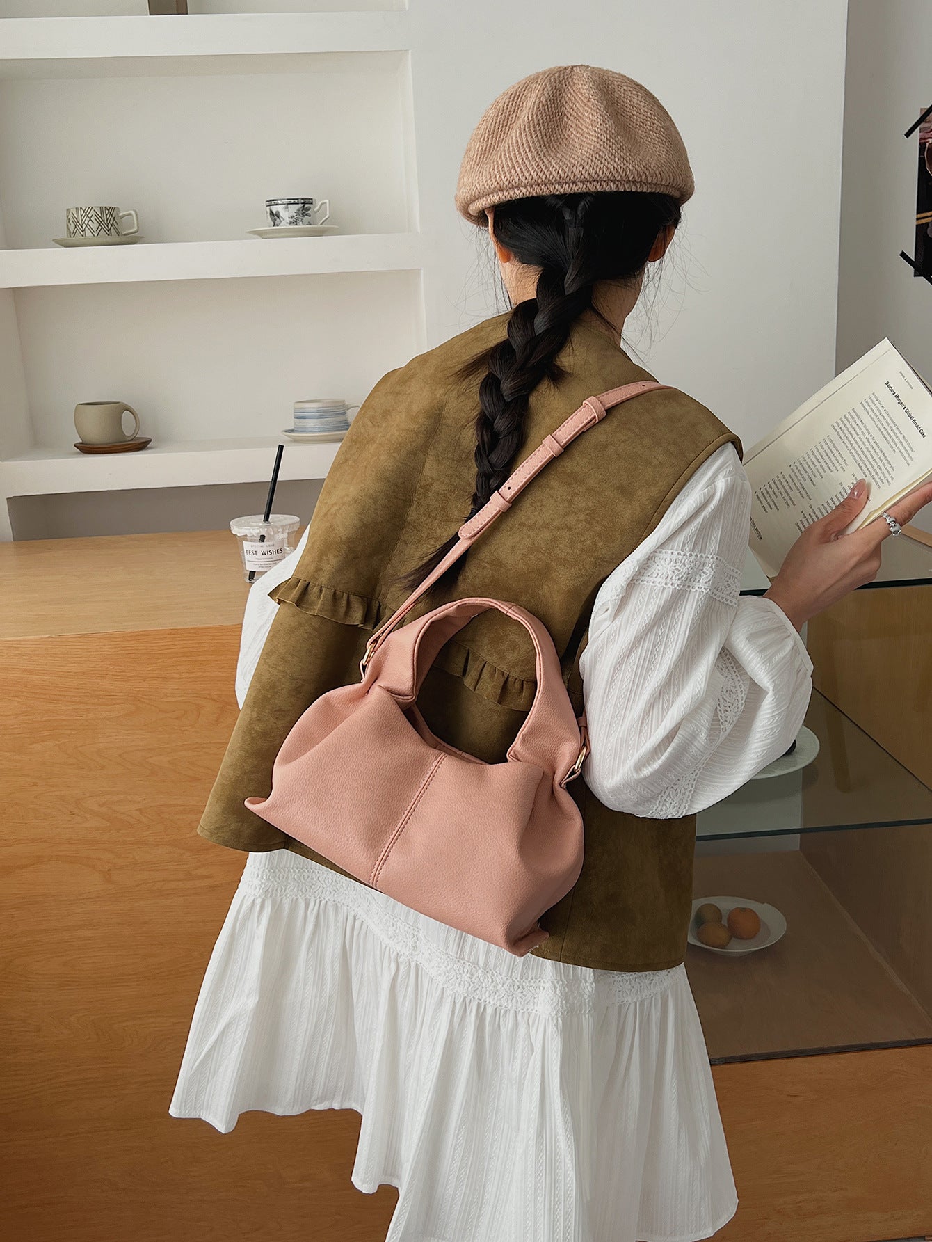 Women's Cloud Lychee Pattern Soft Fashion Solid Women's Handbag