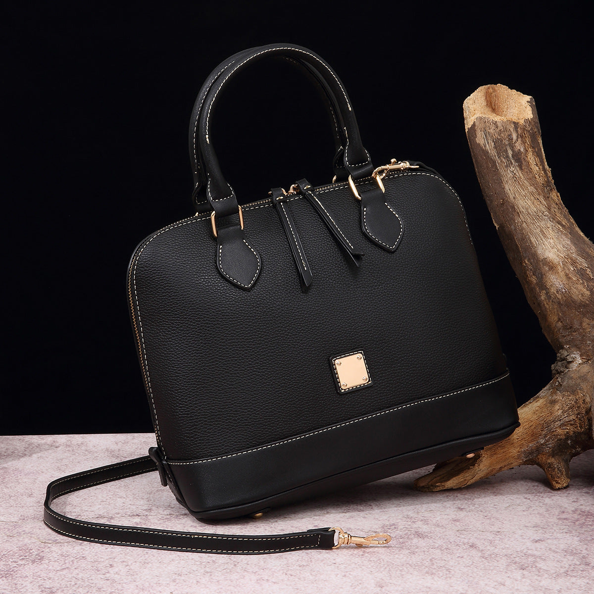 Women's Holding Color Matching Lychee Pattern Leather Women's Handbag