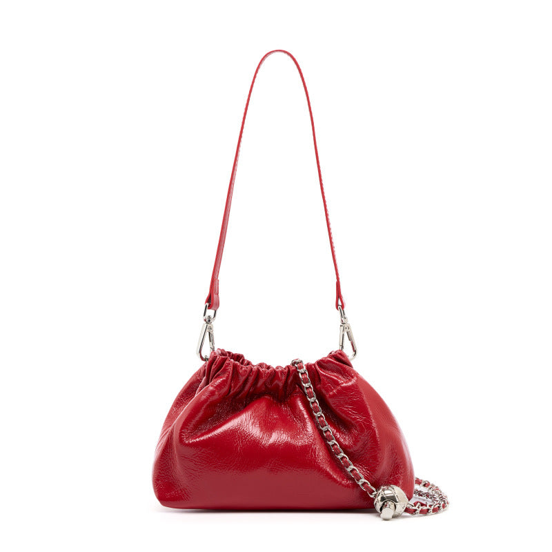 High-grade Chain Pleated Cloud Korean Style Portable Genuine Leather Bags