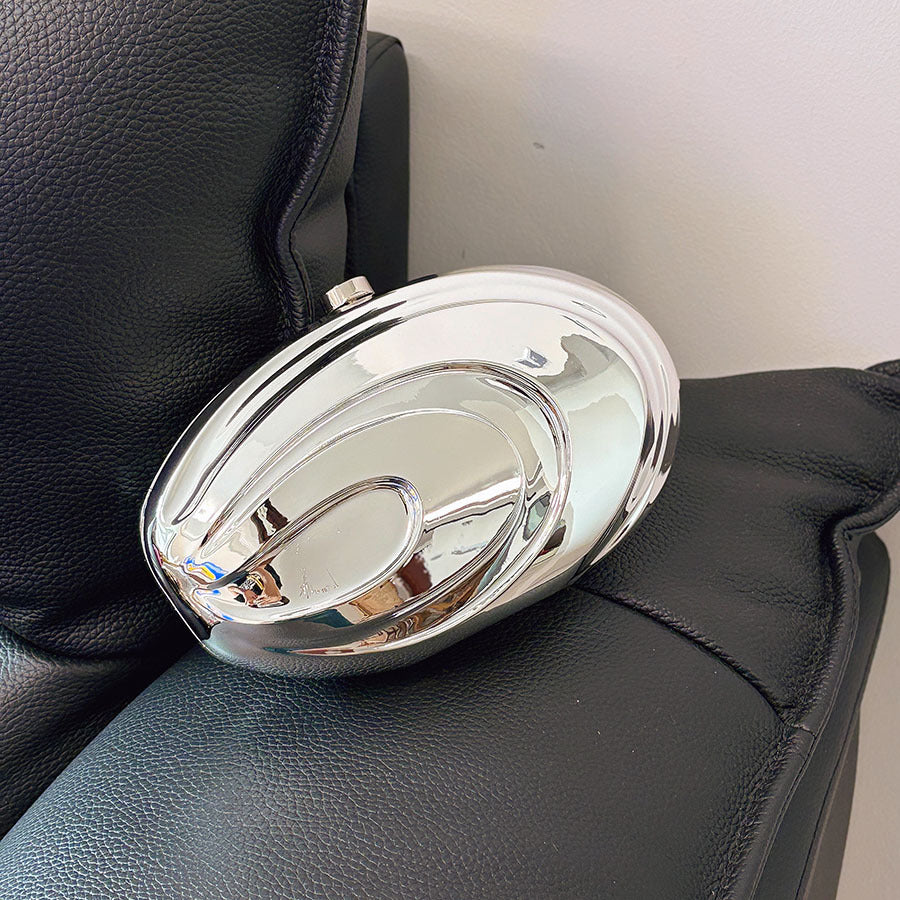 Retro Advanced Mirror Polishing Process Oval Clutch Glossy Three-dimensional Metal Bags