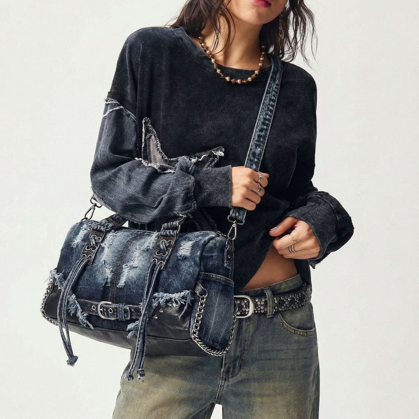 Denim Rivet Underarm Niche Personality High Bags