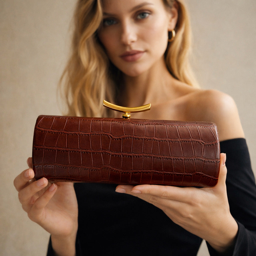 Crocodile Pattern Baguette Style Fashion Party Dinner Bag