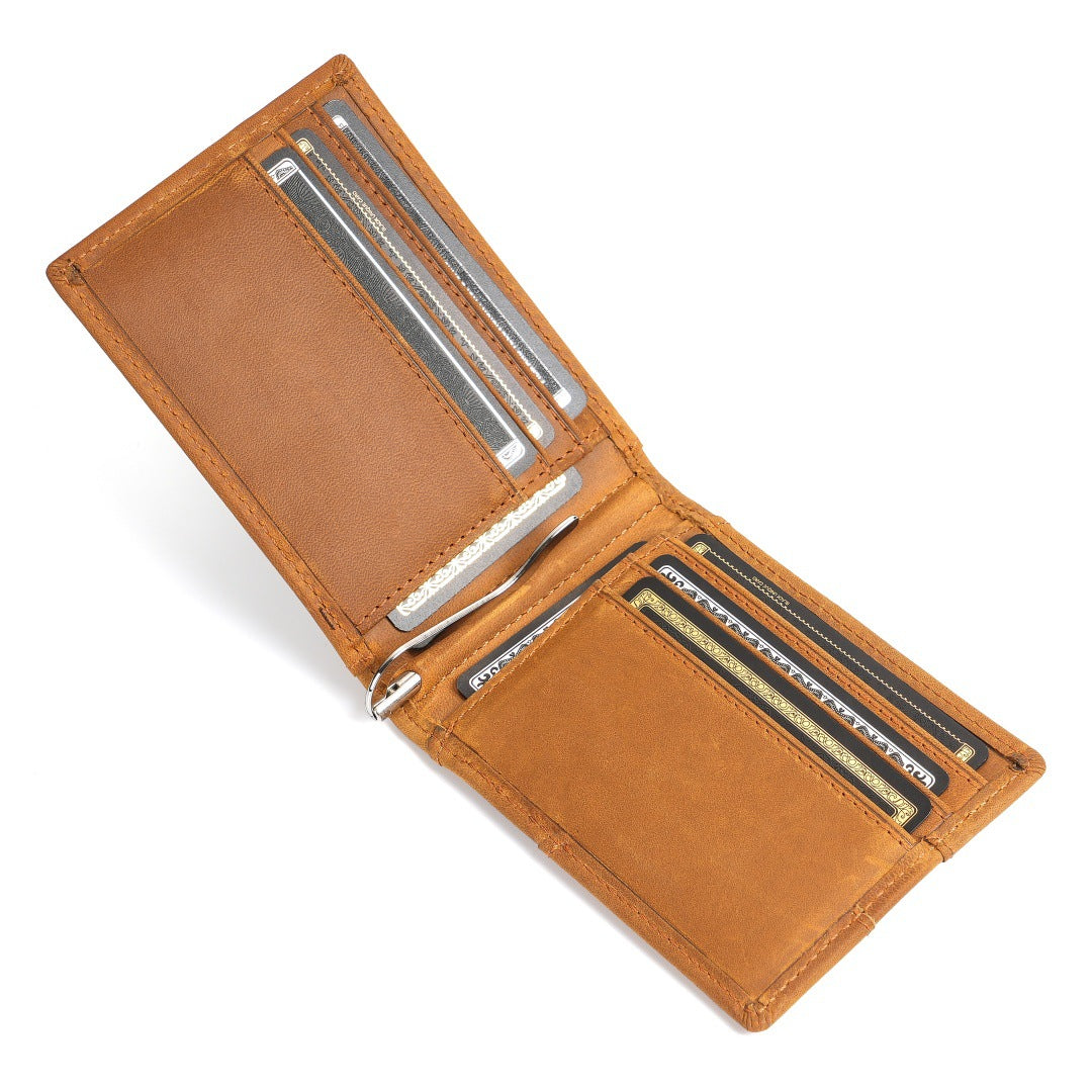 Men's Retro Leather Short Multi Slots American Gold Men's Wallet