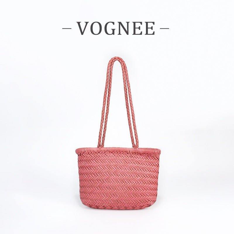 Genuine Leather French Food Basket Woven First Layer Cowhide Retro Small Square Bags