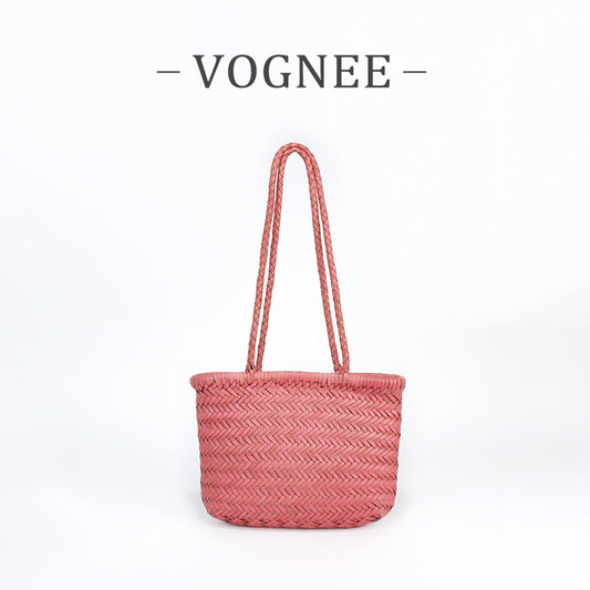 Genuine Leather French Food Basket Woven First Layer Cowhide Retro Small Square Bags