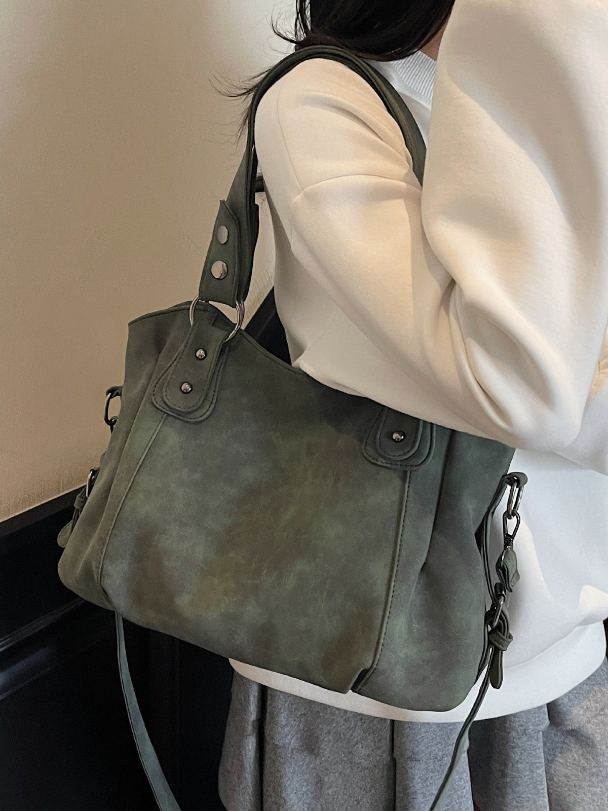 Women's Large Capacity Totes Frosted Solid Color Tote Bag