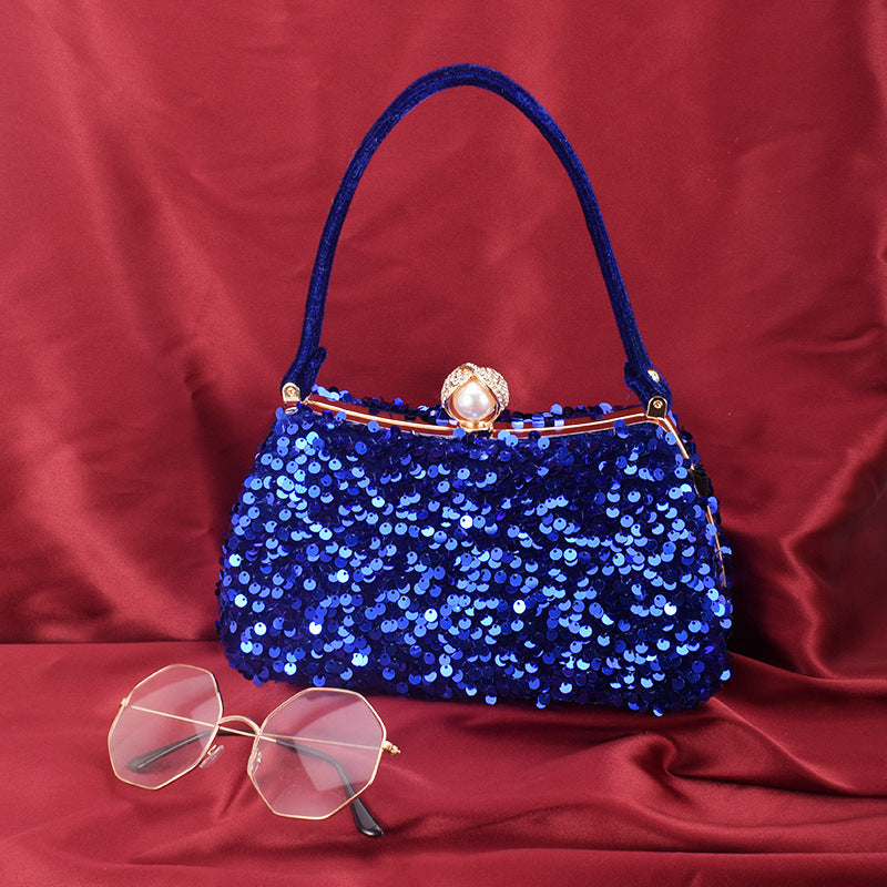 Women's Sequined Portable Diamond Dress Solid Color Dinner Bag