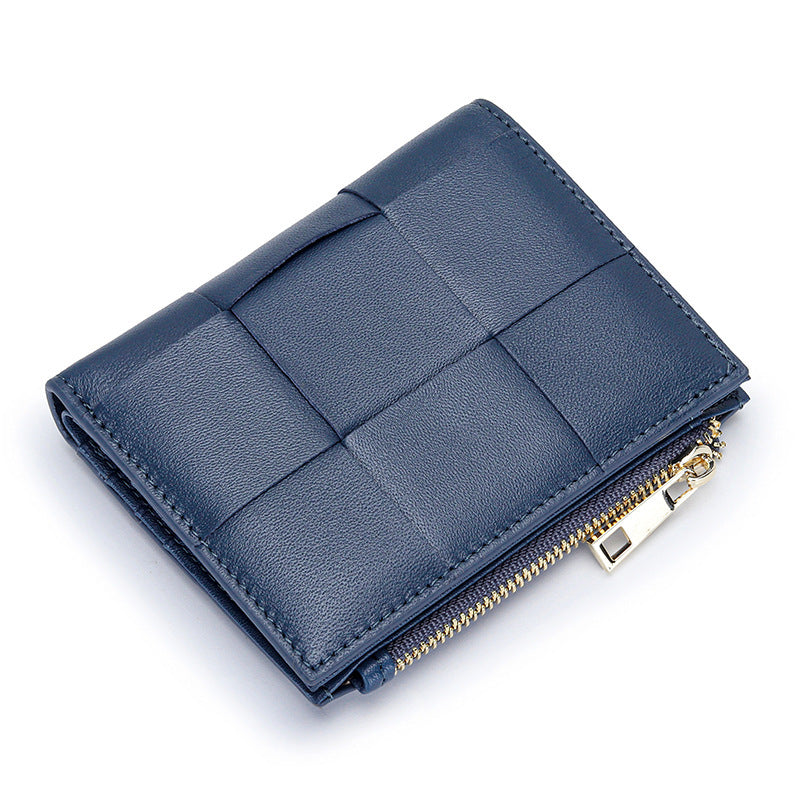 Women's Sheepskin Short Style Design Woven Leather Ladies Wallet