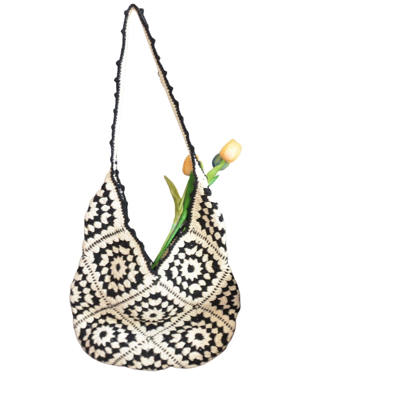 Wool Hollow Out Grandmother Plaid Flower Ethnic Bags