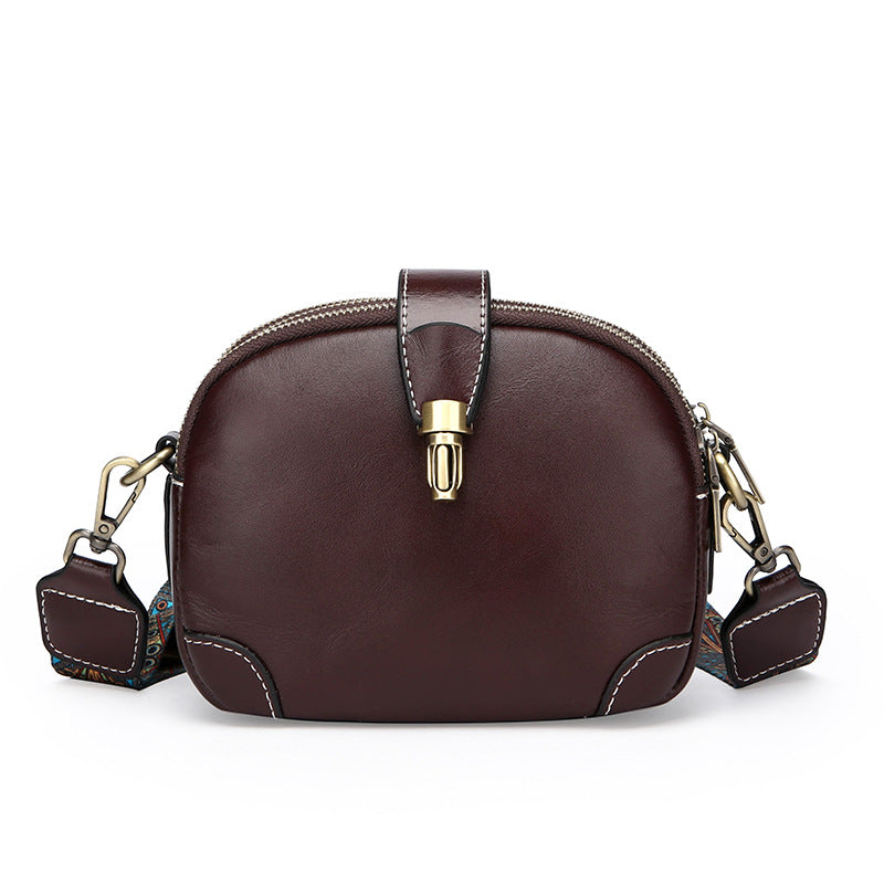Women's First Layer Cowhide Triple Zipper Genuine Leather Large Small Square Bags