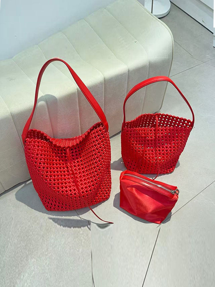 Authentic Leather Hollow Out Hand Holding High-grade Large Capacity Mother Women's Shoulder Bag