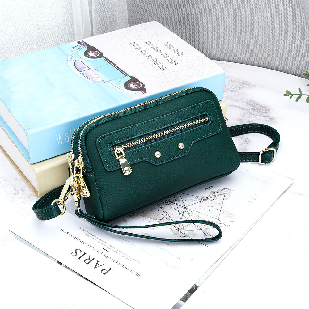 Women's Motorcycle Layer Cowhide Double Zipper Multifunctional Women's Messenger Bag
