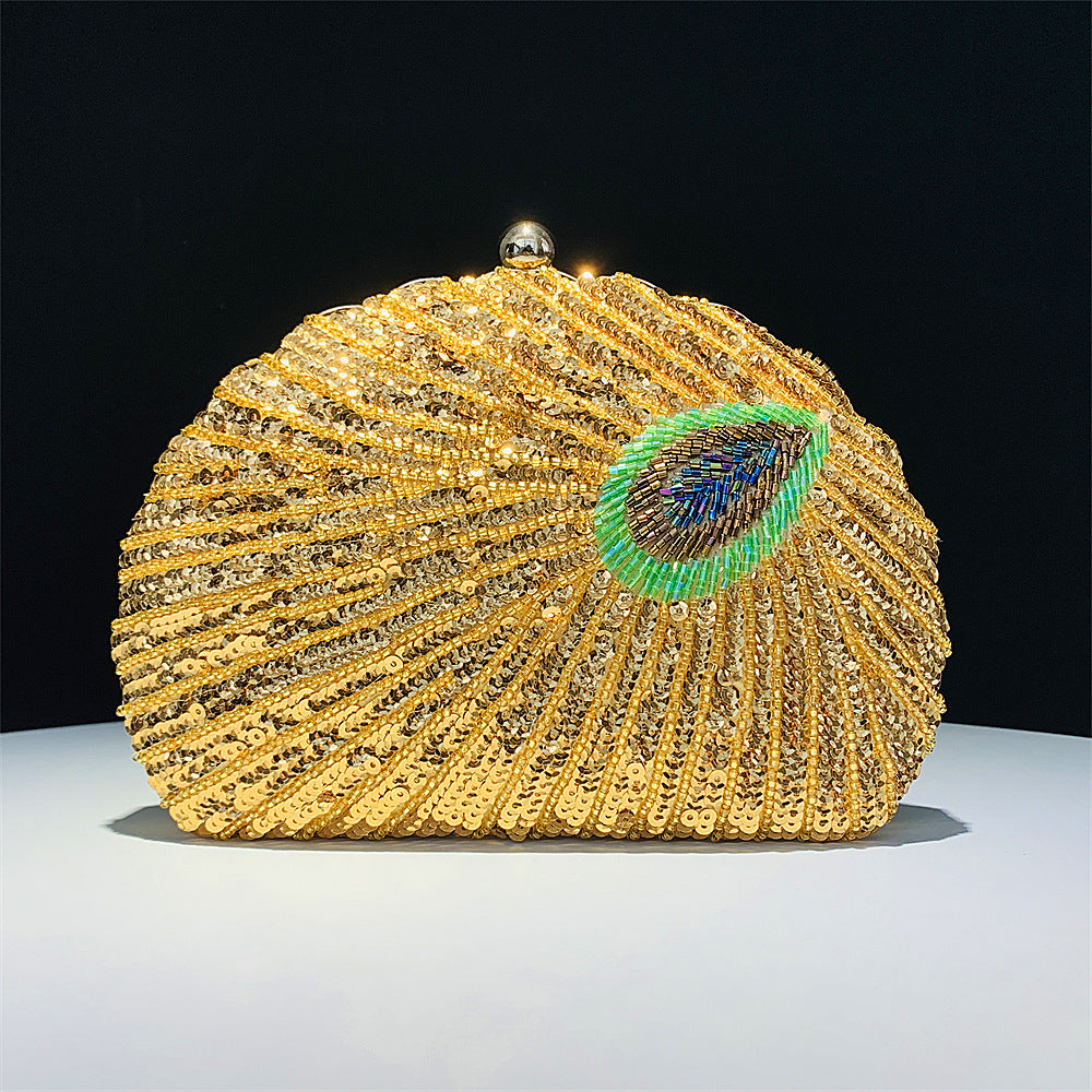Women's Fashion Handmade Shell Peacock Beaded Banquet Dinner Bag