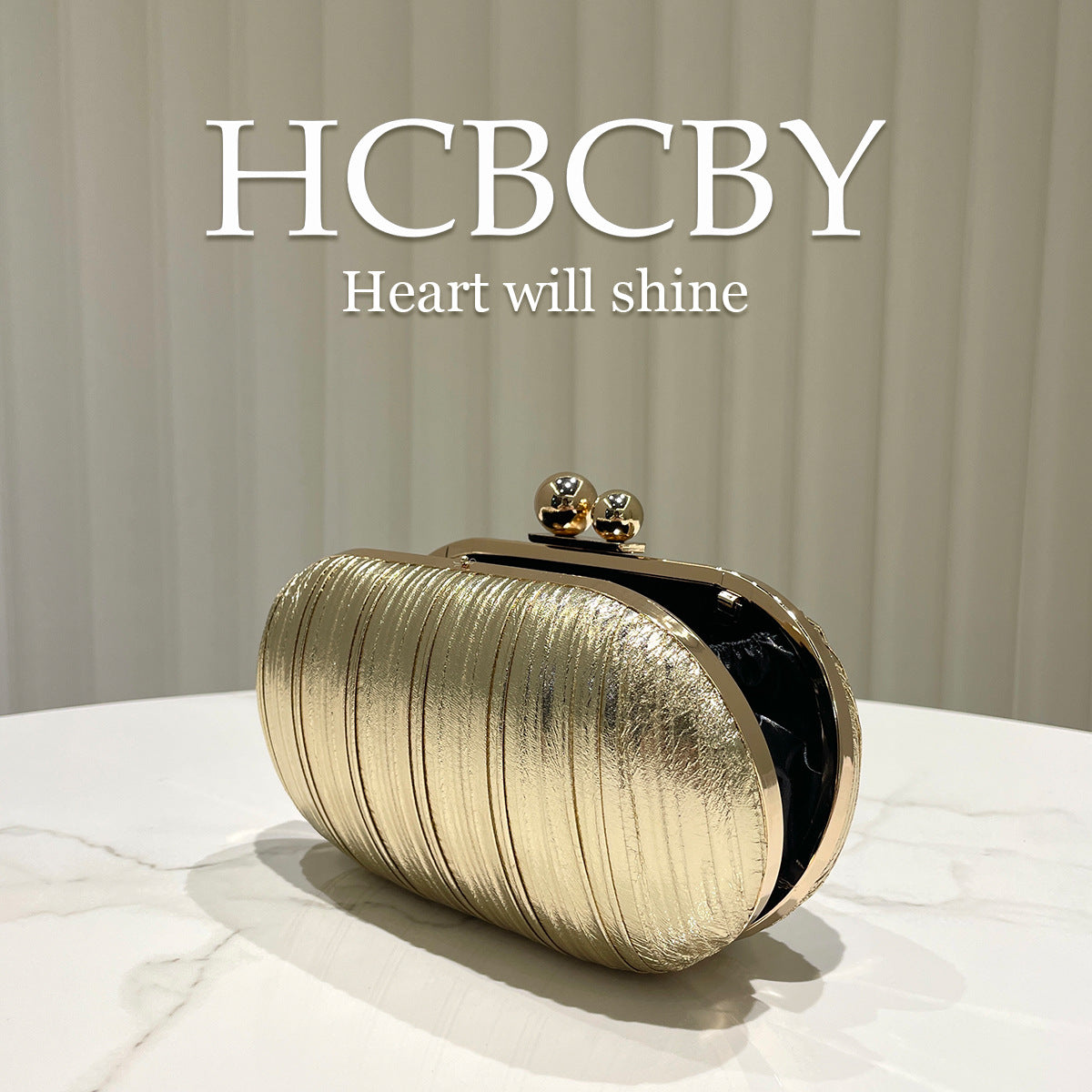 Women's Gold Simple Reflective Leather Fashionable Elegant Clutch Dinner Bag