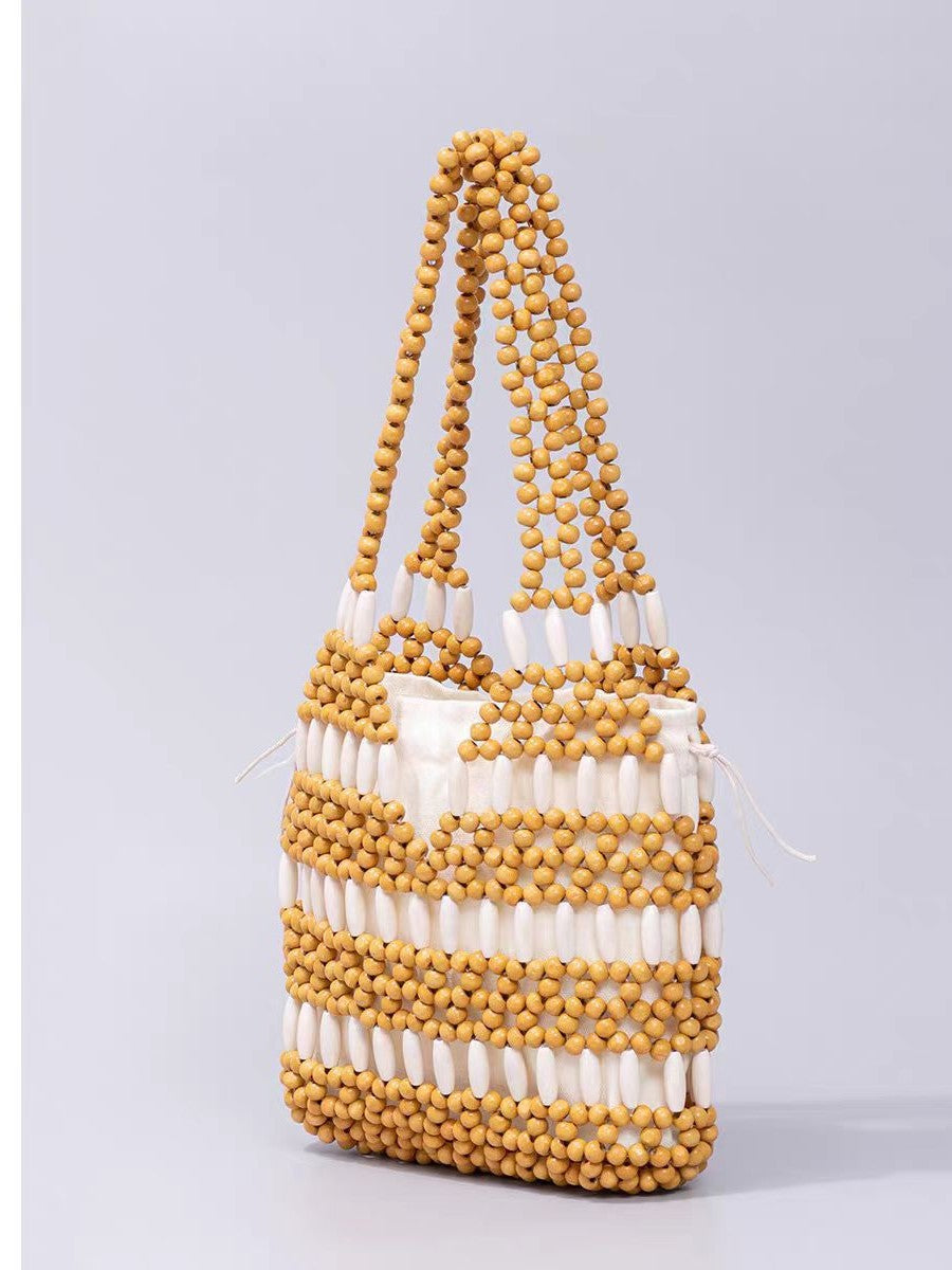 Wooden Bead Fashion Hand-woven Design Advanced Small Square Bags