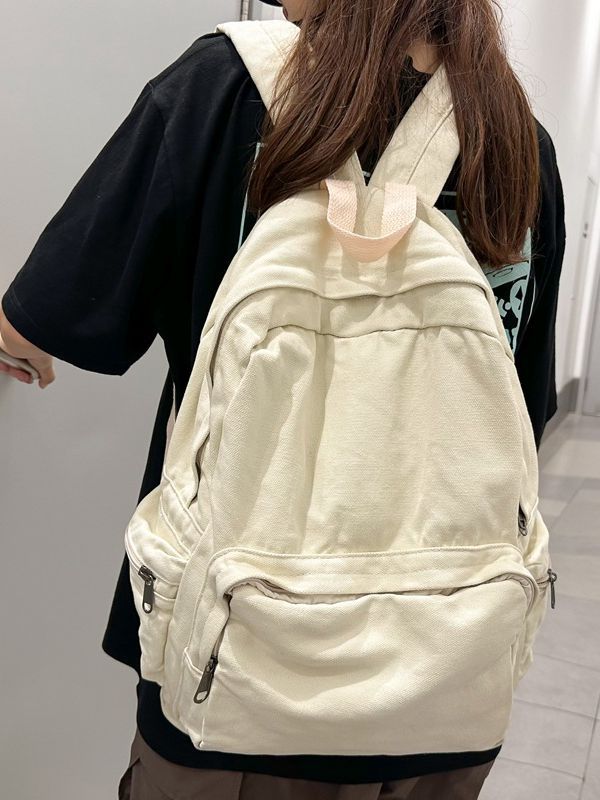 Washed Cloth Solid Color Retro Neutral Four Large Capacity Front Leisure Backpack