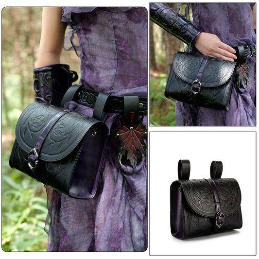 Style Embossed Leather Pentagram Seal Medieval Retro Deep Purple Decorative Women's Chest Bag, Fanny Pack