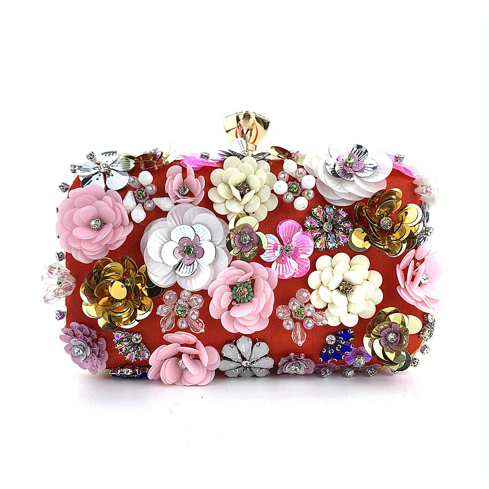 Women's Fashion Handmade Flower Beaded Banquet Wedding Dinner Bag