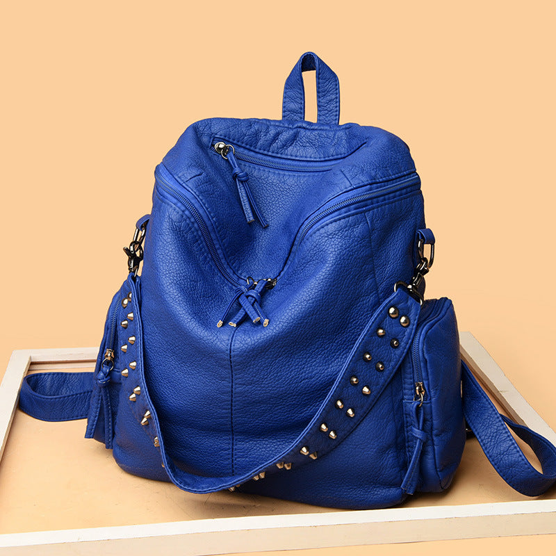 Women's Super Soft Lychee Pattern Textured Rivet Retro Bags