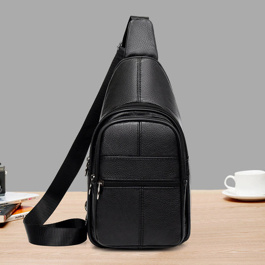 Men's Genuine Leather First Layer Cowhide Large Men's Chest Bag