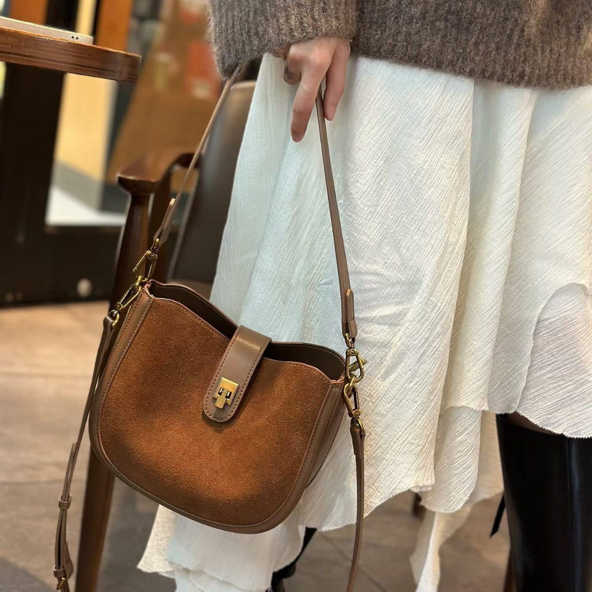 Women's Genuine Leather Underarm Retro Frosted Cowhide High-grade Niche Bags