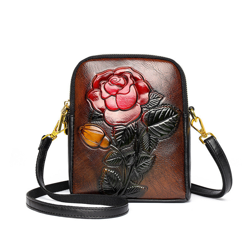 Women's Retro Textured Rose National Style Elegant Women's Messenger Bag