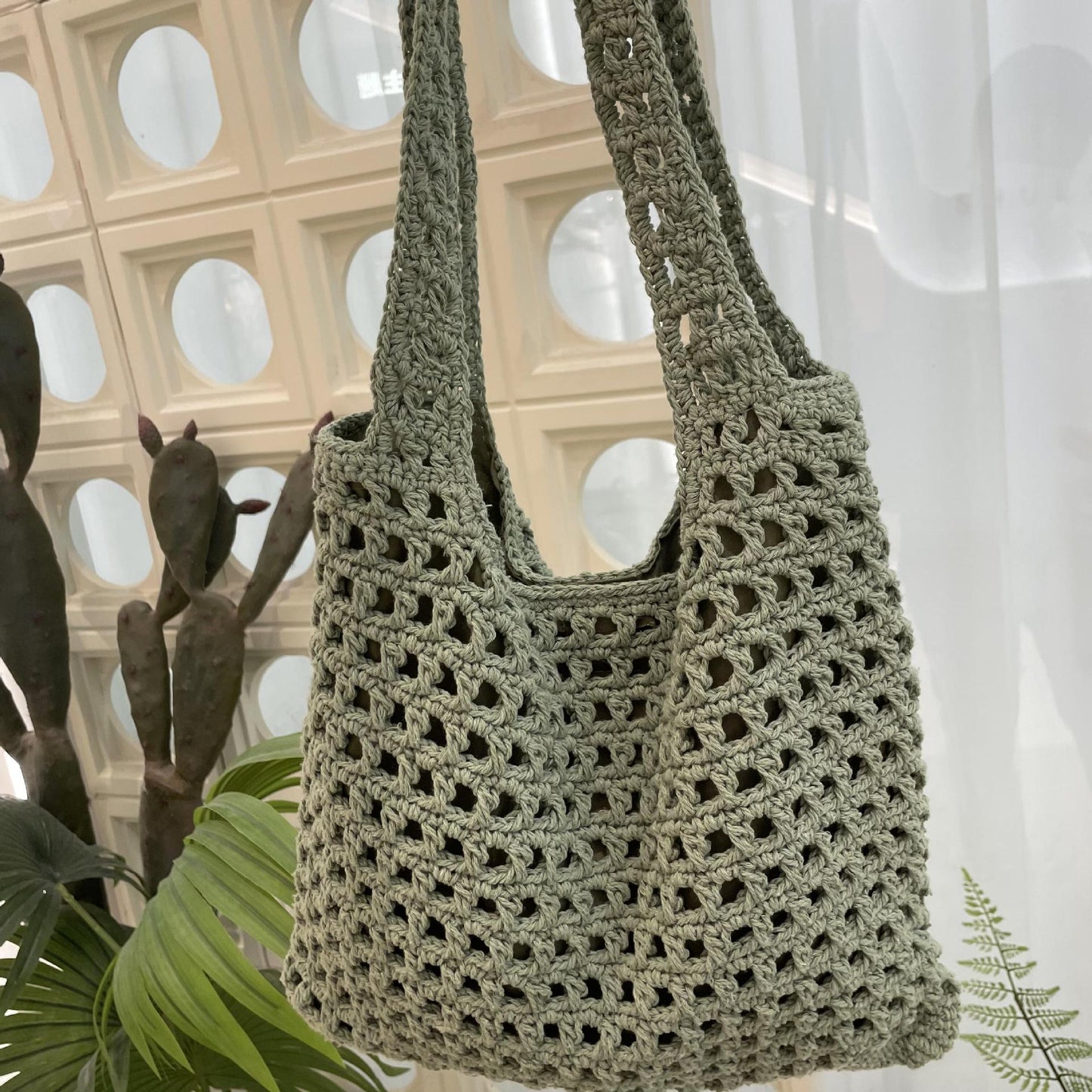 Color Cotton Rope Braided Fashion Hollow Beach Niche Style Large Women's Shoulder Bag