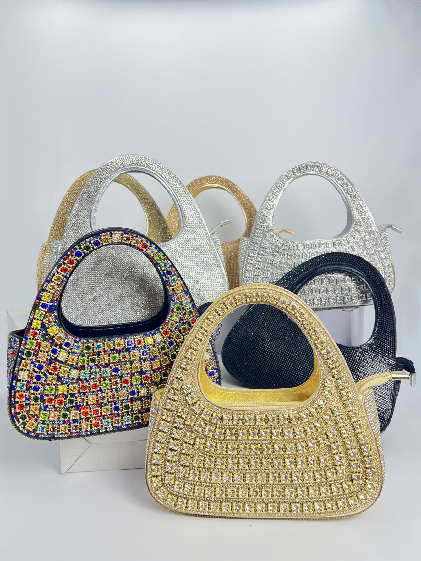 Fashion Rhinestone Semicircle Design Female Niche Shoulder Bags