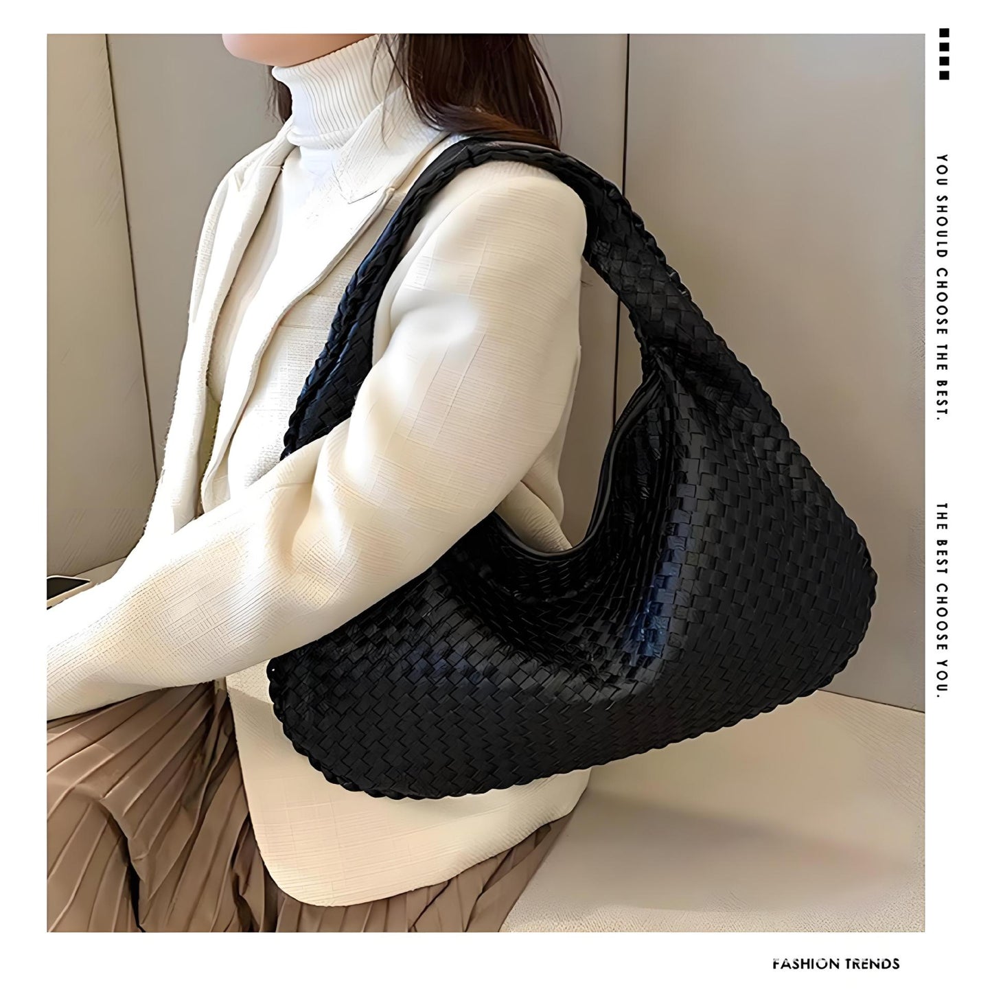 Fashion French Woven Leather Simple Atmospheric Crescent Underarm Shoulder Bags