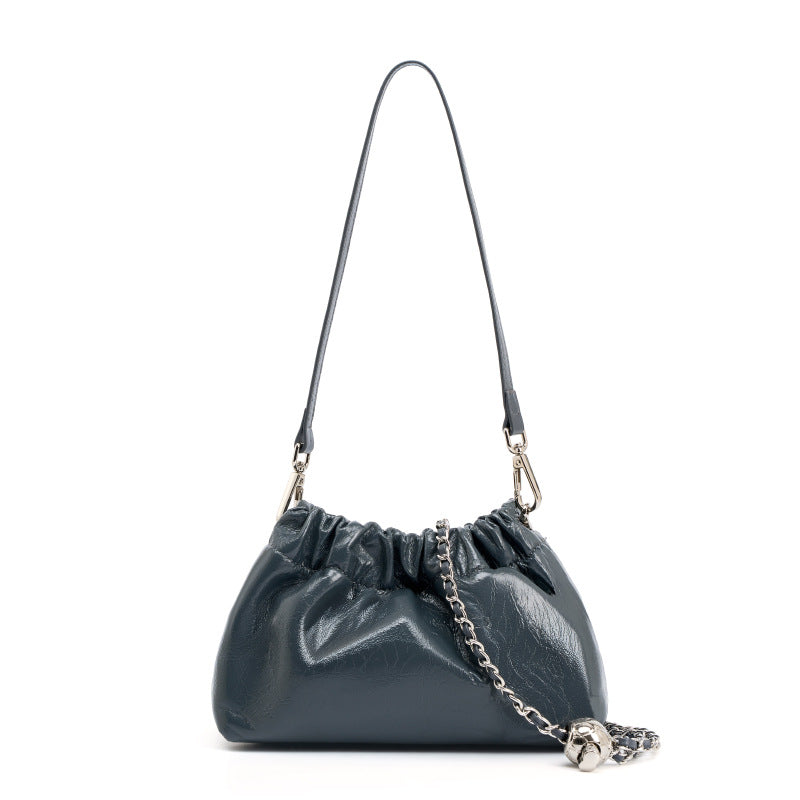 High-grade Chain Pleated Cloud Korean Style Portable Genuine Leather Bags