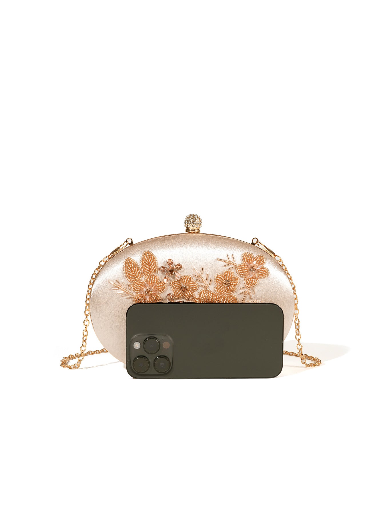 Style Pearl Embroidery Beaded Flower Cheongsam Clutch Satin Bridal Dinner Bag