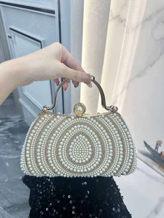 Women's Pearl Banquet Dress Diamond Clutch Dinner Bag