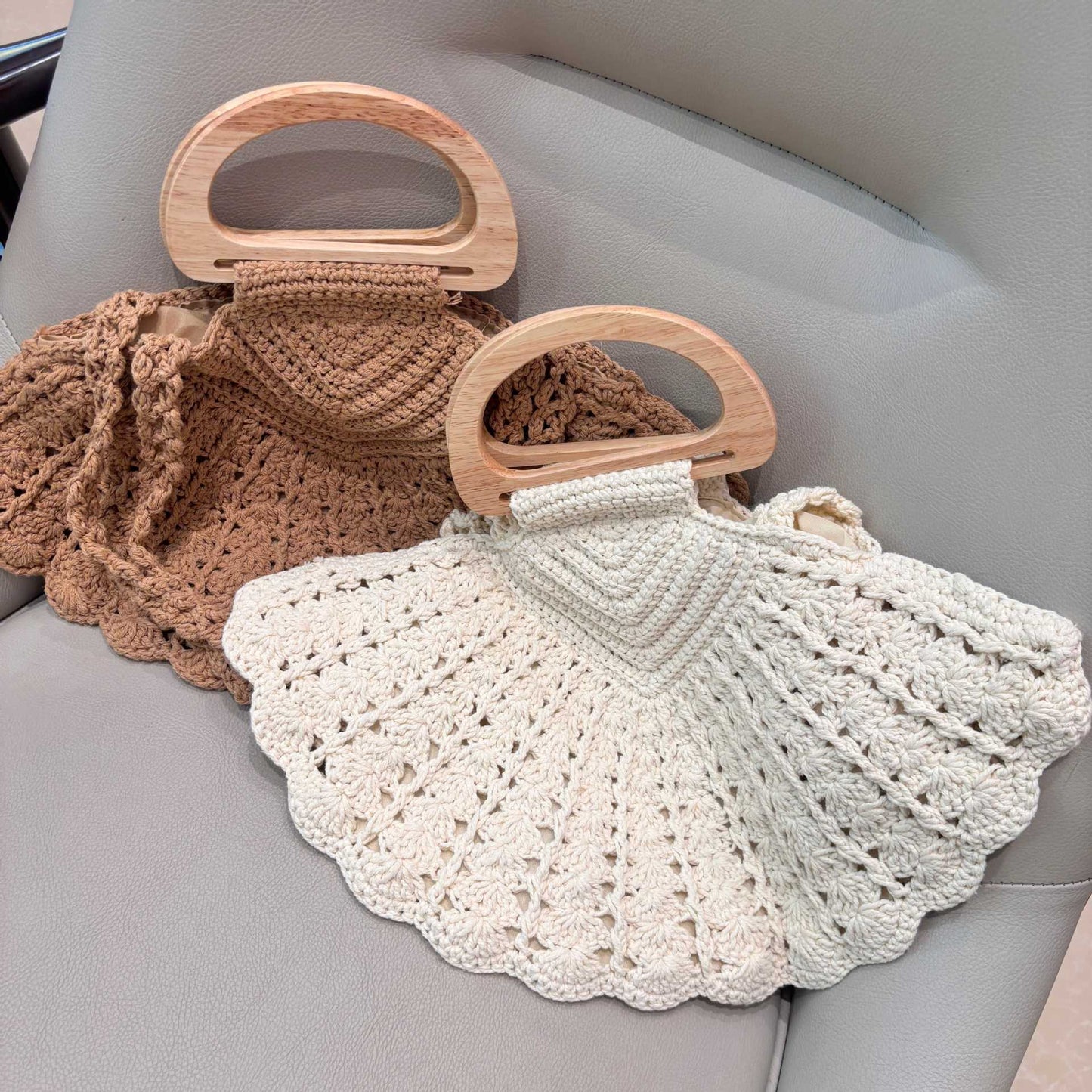 Women's Cotton Knitted Shell Minority Fashion Hand Carrying Woven Seaside Women's Shoulder Bag